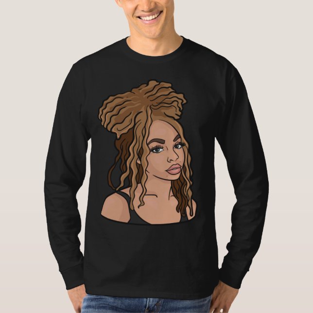 Black Woman Natural Hair Golden Locs T-Shirt (Vorderseite)