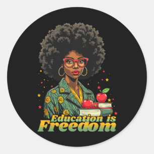 Black Woman Teacher Afro Retro Black History Month Runder Aufkleber