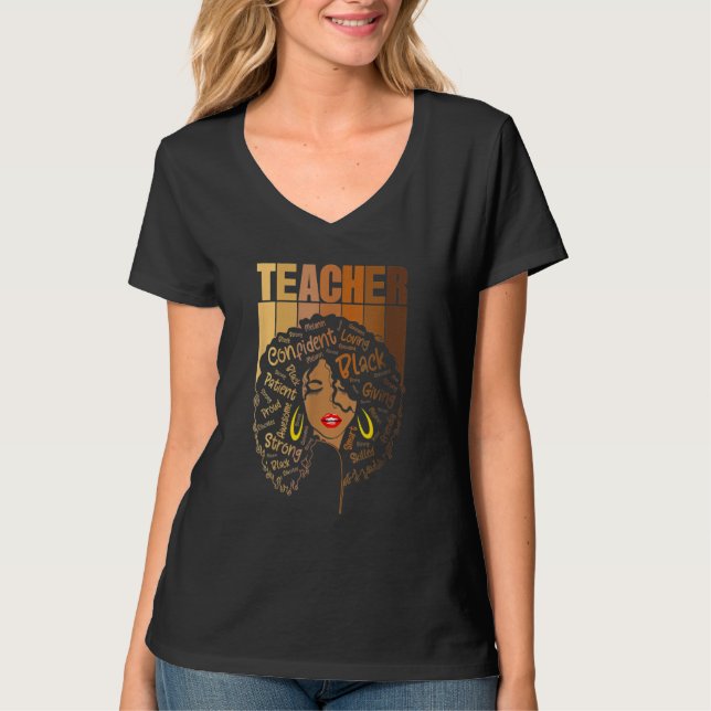 Black Woman Teacher Afro Retro Black History Month T-Shirt (Vorderseite)