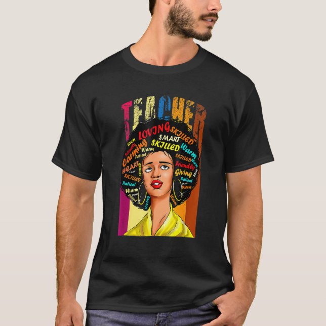 Black Woman Teacher Afro Retro Black History Month T-Shirt (Vorderseite)