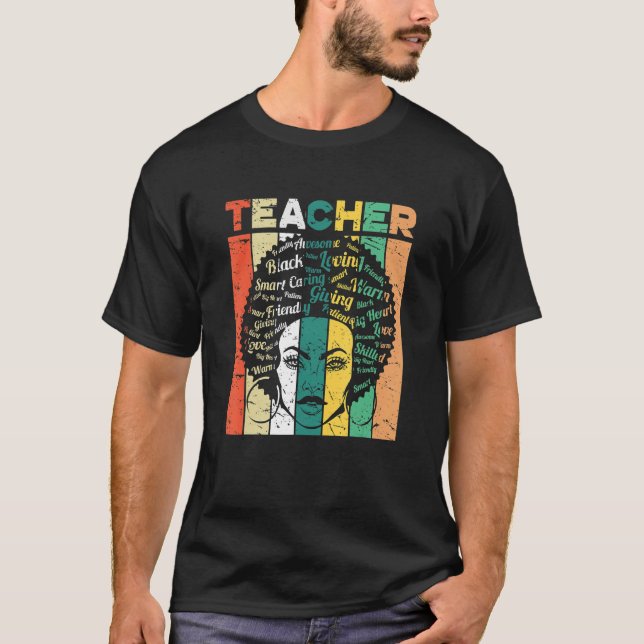 Black Woman Teacher Afro Retro Black History Month T-Shirt (Vorderseite)