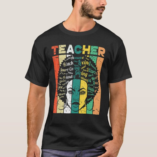 Black Woman Teacher Afro Retro Black History Month T-Shirt (Vorderseite)