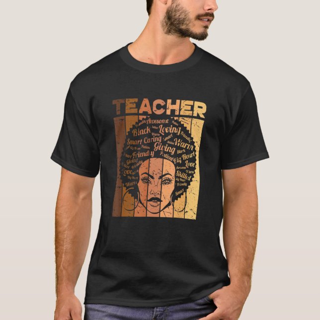 Black Woman Teacher Afro Retro Black History Month T-Shirt (Vorderseite)