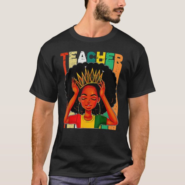 Black Woman Teacher Afro Retro Matching Black Hist T-Shirt (Vorderseite)