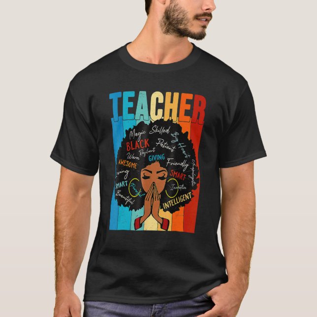 Black Woman Teacher Afro Retro Matching Black Hist T-Shirt (Vorderseite)