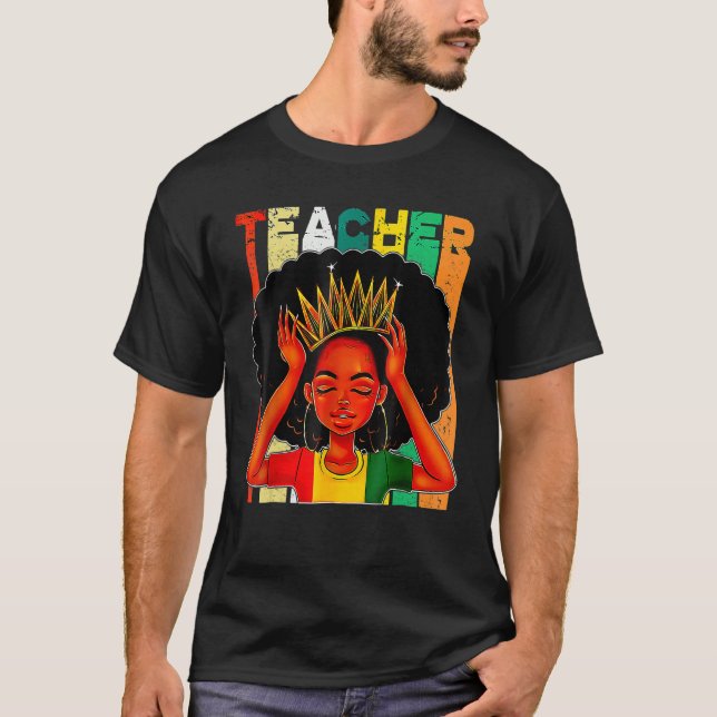 Black Woman Teacher Afro Retro Matching Black Hist T-Shirt (Vorderseite)