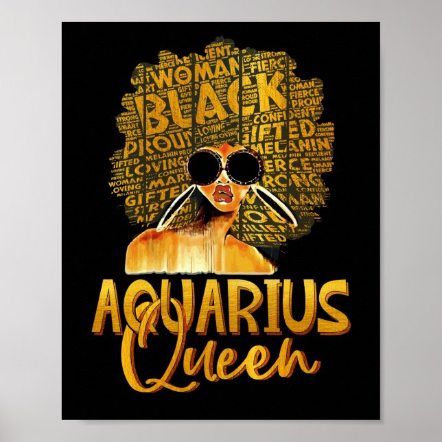 Black Women Afro Hair Art AQUARIUS Königin Februar Poster (Vorne)