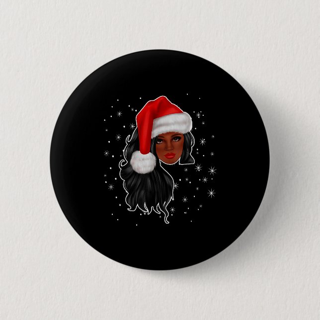 Black Women Christmas Santa Claus Afro American Fu Button (Vorderseite)
