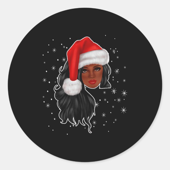 Black Women Christmas Santa Claus Afro American Fu Runder Aufkleber (Vorderseite)