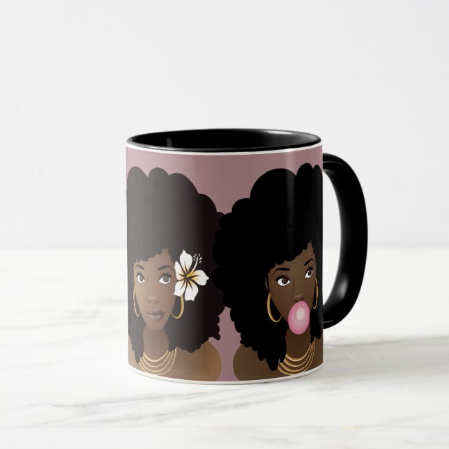 Black Women Friends, Annoyed, Blume, Bubblegum Tasse (VorderseiteRechts)