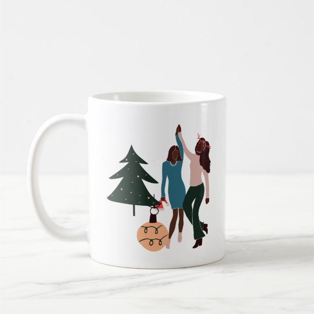 Black Women Illustriert Weihnachtskaffee Tasse (Links)