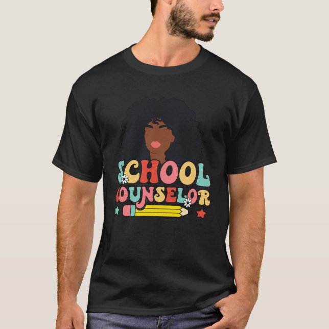 Black Women School Counselor Groovy Retro Afro Tea T-Shirt (Vorderseite)