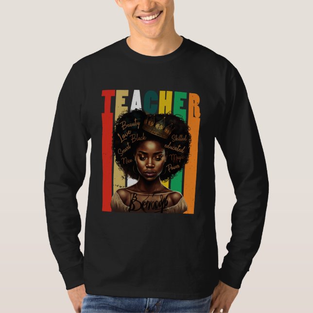 Black Women Teacher Afro Retro Black History Month T-Shirt (Vorderseite)
