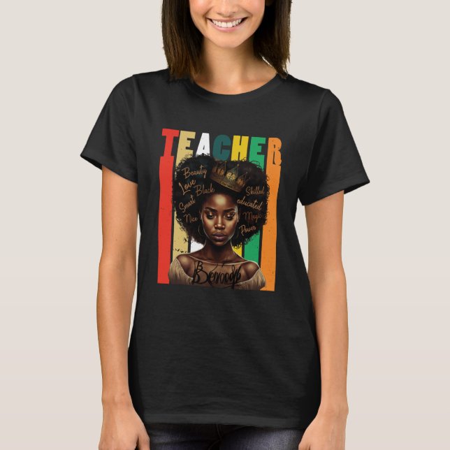 Black Women Teacher Afro Retro Black History Month T-Shirt (Vorderseite)