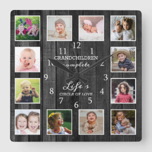 Black Wood 12 Foto Collage Grandchildren Zitat Quadratische Wanduhr