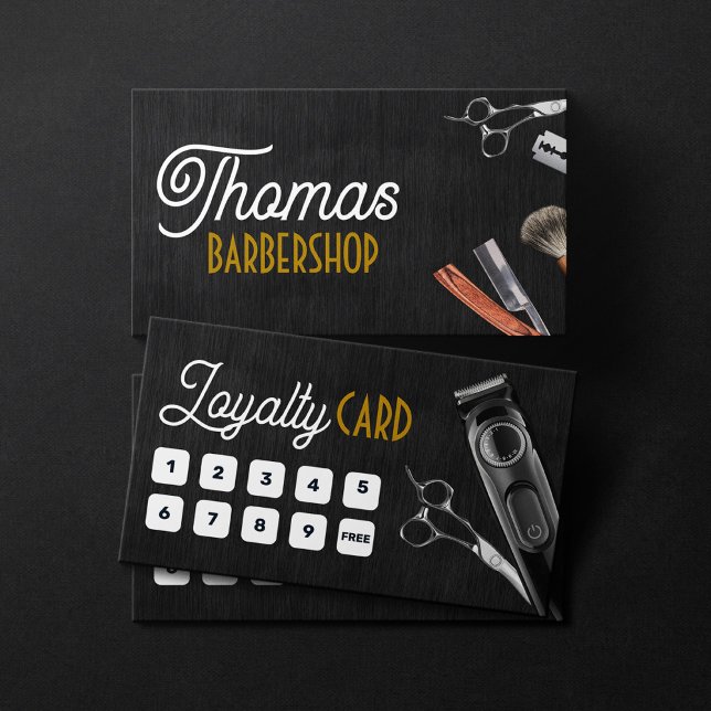 Black Wood Barber Shop Foto Schere Haarbürmer Clip Treuekarte (Von Creator hochgeladen)