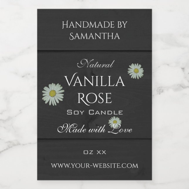 Black Wood Grain Product Packaging Labels Daisies Lebensmitteletikett (Einzelnes Label)