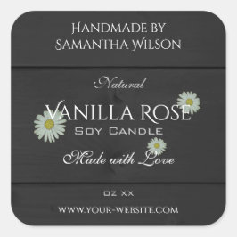Black Wood Grain Product Packaging Labels Daisies Quadratischer Aufkleber