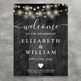 Black Wood String Lights Begrüßungszeichen Poster