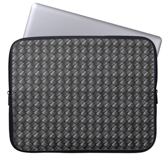 Black Woven Leather Pattern Laptopschutzhülle (Vorderseite)