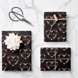 Black wrapping paper with a pink and red heart geschenkpapier set