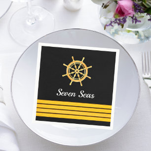 Black Yacht Bootsname Gold Lenkradstreifen Serviette