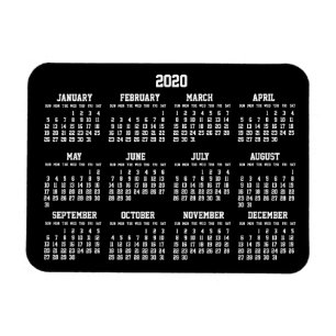 Black Yearly Calendar 2020 Kleine flexible Magnete