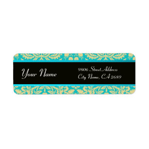 BLACK YELLOW AQUA BLUE AQUAMARIN DAMASK