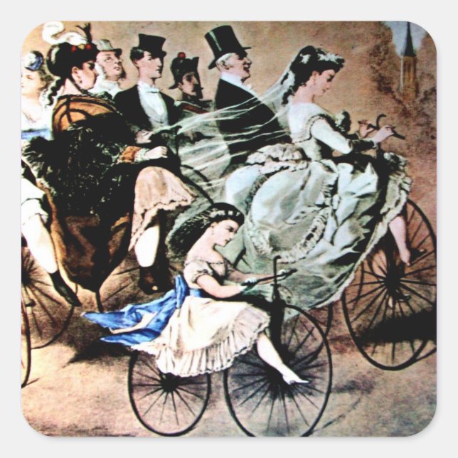 BLACK YELLOW BLAUE BICYCLE WEDD PARTY QUADRATISCHER AUFKLEBER (Vorderseite)