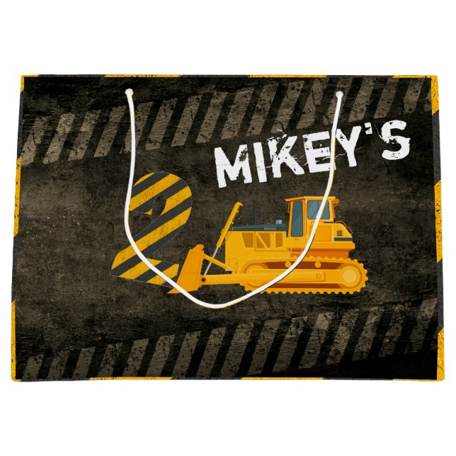 Black & Yellow Construction Vehicle | 2. Geburtsta Große Geschenktüte (Vorderseite)