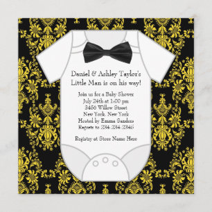 Black Yellow Damask Baby Boy Dusche Einladung