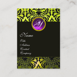 BLACK YELLOW DAMASK LILA AMETHYST GEM MONOGRAMM VISITENKARTE