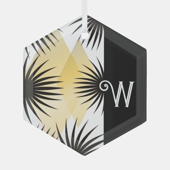 Black Yellow Design Ornament Aus Glas (Vorderseite)