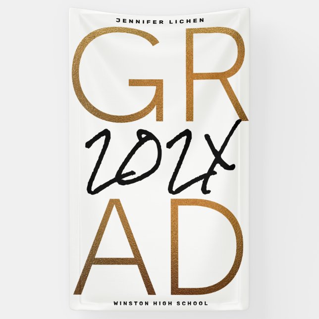 Black Yellow Foil Grad Jahr Custom Chic Banner (Vertikal)