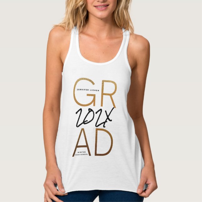 Black Yellow Foil Grad Jahr Custom Chic Tank Top (Vorderseite)