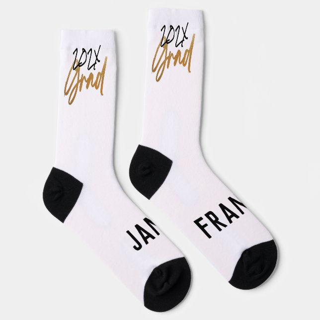 Black Yellow Foil Grad Jahr Custom Modern Socken (Rechts)
