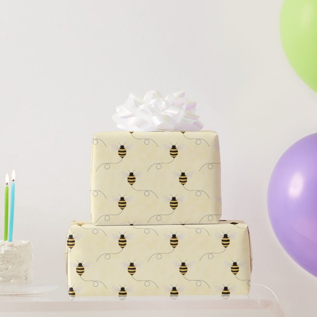 Black Yellow Gold Bees Baby Shower Geschenkpapier (Partygeschenke)