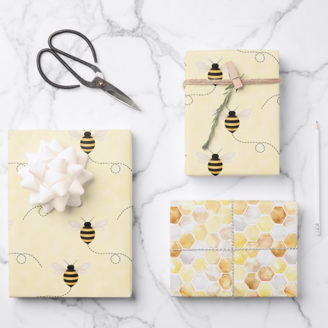 Black Yellow Gold Bees Baby Shower Geschenkpapier Set (Vorderseite)