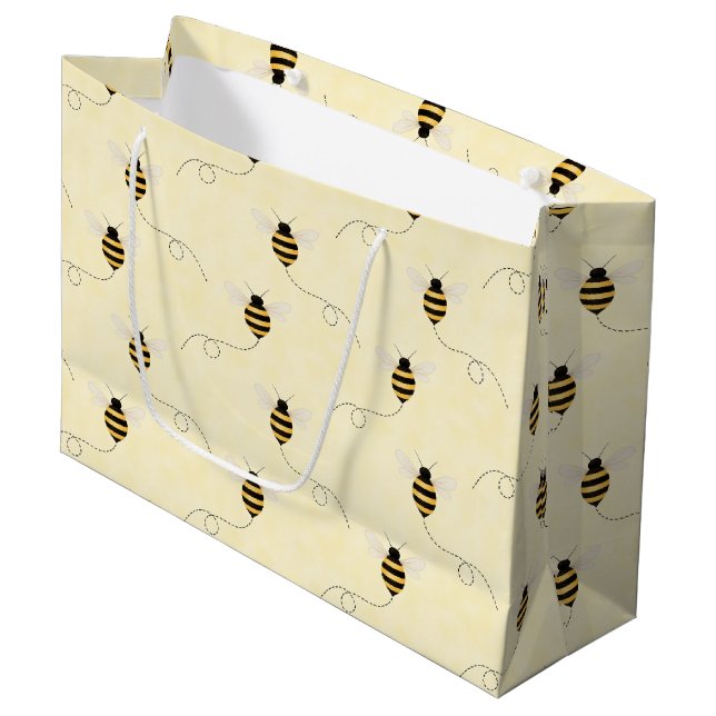 Black Yellow Gold Bees Baby Shower Große Geschenktüte (Vorderseite Schrägansicht)