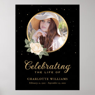 Black Yellow Gold Floral Begräbniszeichen Poster