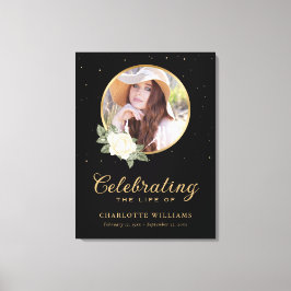 Black Yellow Gold Floral Begrüßungszeichen Leinwanddruck