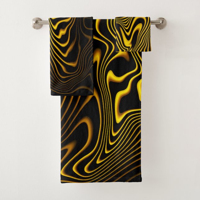 Black Yellow Gold Swirls Texture Badhandtuch Set (Insitu)