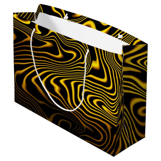 Black Yellow Gold Swirls Texture Große Geschenktüte (Rückseite Schrägansicht)