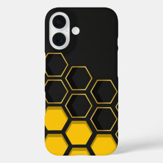 Black & Yellow Golden Honeycomb Geometric Phone Ca iPhone 16 Hülle