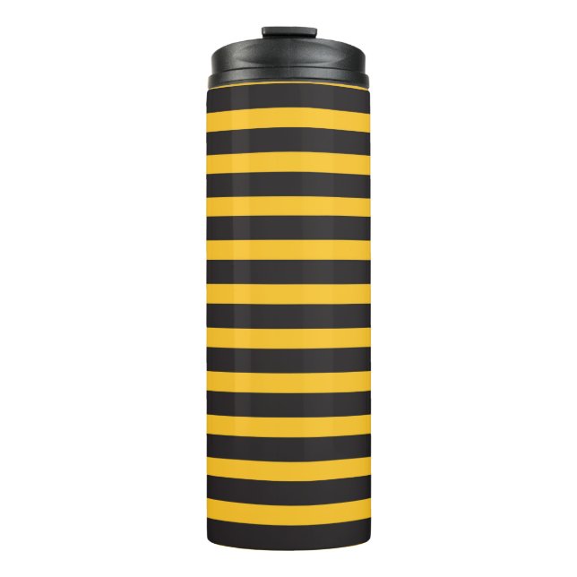 Black Yellow Horizontal Lines Geometric Bee Animal Thermosbecher (Vorderseite)