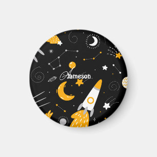 Black Yellow Night Sky Weltraumrakete Magnet