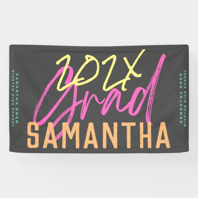 Black Yellow Pink Green High School Grad Funky Banner (Horizontal)