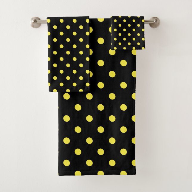 Black Yellow Polka Dot Badhandtuch Set (Insitu)