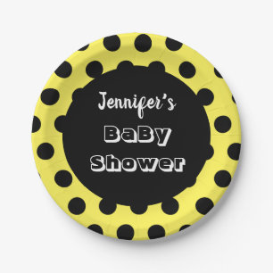 Black & Yellow Polka Dot Custom Baby Dusche Pappteller