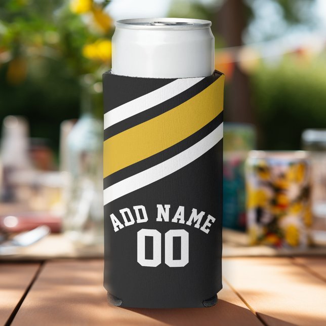 Black Yellow Sports Jersey Individuelle Name Numbe Selters Dosenkühler (Football Birthday Party Personalized can coolers - add your name)